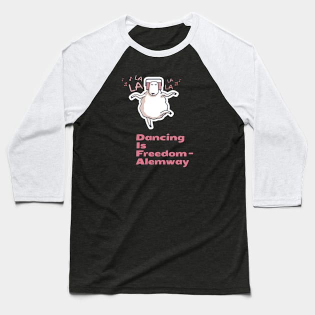 Dancing Kawaii Sheep Baseball T-Shirt by Alemway